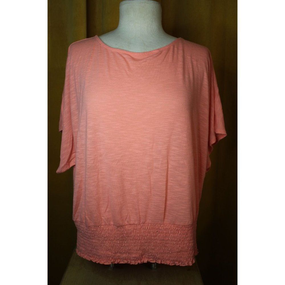 CATO Women XL Peach Off the Shoulder Short Sleeve‎ Stretchy Bottom Blouse
